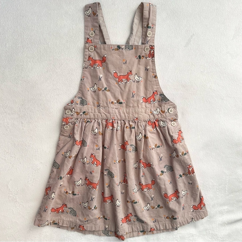 Jojo Maman Bebe Mauve Overall Dress Toddler Girls 4/5T Fox Chicken Boho